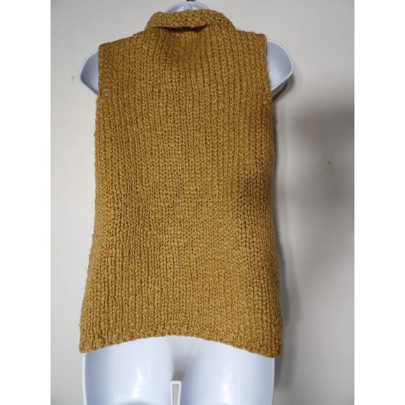 Express World Brand Handknit Wool Sweater Medium Tank Mock Neck Sleeveless Tan - Picture 5 of 11